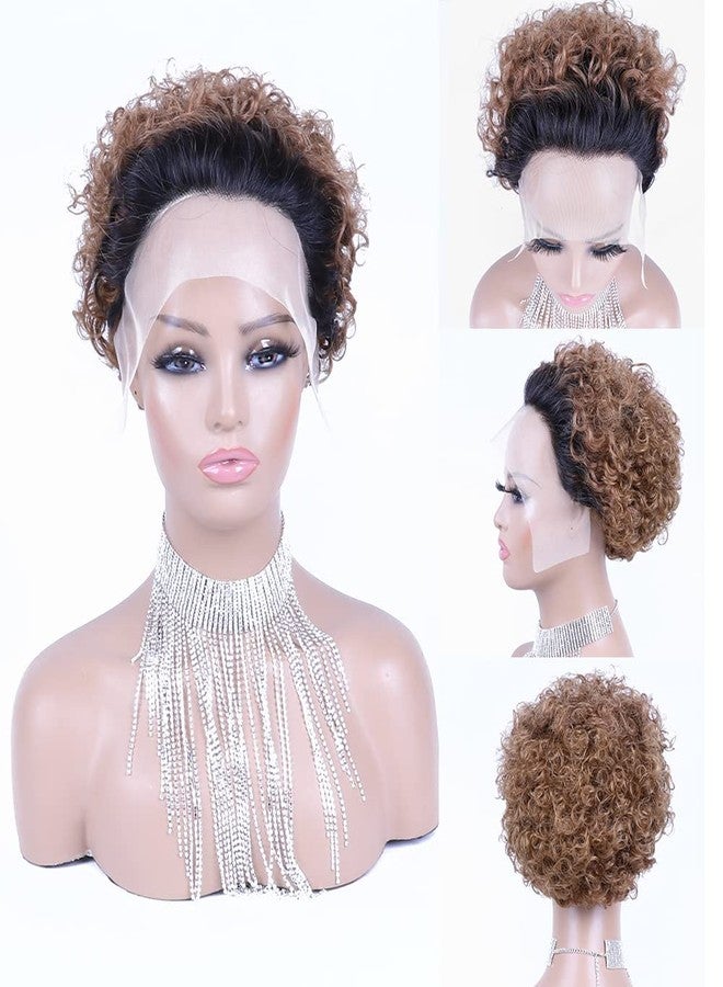 Ali Bling Blonde Pixie Cut Wig - 13X1 Pixie Cut Lace Front Wigs - Short Curly Human Hair Wigs for Black Women - Pre Plucked Glueless Wigs - Ombre Brown Highlight Wigs - Image 5